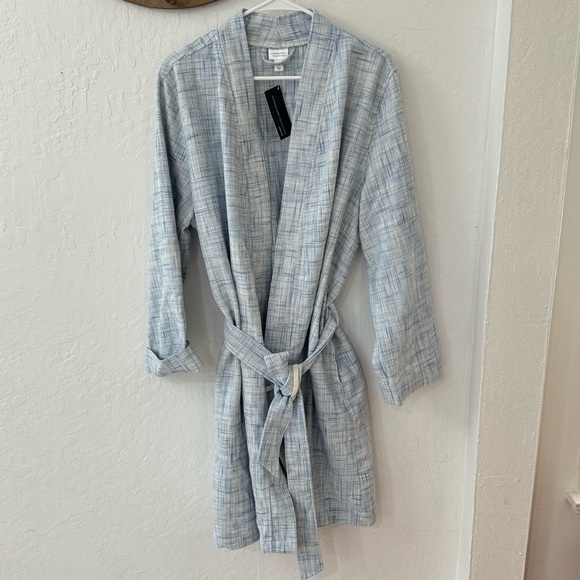 Hudson Park Collection Blue White Waffle Knit Midi Wrap Robe Size L/XL - Picture 1 of 7